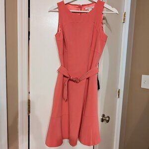 White House Black Market Nailpolish Pink Vintage Belted Sheath Dress 2 EUC